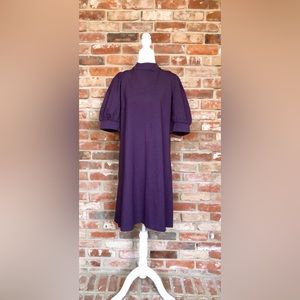Ann Taylor Womens XL Purple Mock Neck Puff Sleeve Fall Swing Dress Pointe Knit